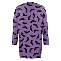 Gotyou hallo-между жилетка за жени тиквена котка печат средна дължина жилетка с дълъг ръкав отворени предни пуловери плетени палто от палто светло лилаво m