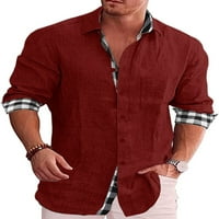 Lumento men ризи бутон надолу върхове ревера шия блуза мъжки зашити туника риза хлабав дълъг ръкав вино червено xs
