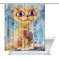 Доста котка с мишката и дъгата в градския пейзаж водоустойчив плат за душ завеси за баня