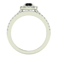 Черен диамантен годежен пръстен кръг отрязани черен диамантен възглавница ореол пръстени 14k бяло злато 1. карат