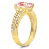 3. CT Brilliant Cushion Cut симулиран розов диамант 14k жълто злато пасианс с акценти пръстен SZ 5.5