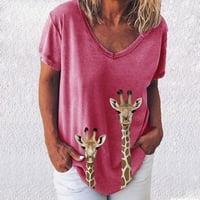 Пролетни върхове за жени модна жена v Врат Печат тениска с блузи Топс Суитчър с къси ръкави тениски ризи за жени, горещо розово, m