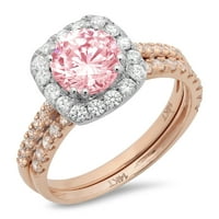 1. CT Round Cut Pink симулиран диамантен скъпоценен камък 18k роза бяло злато Персонализирано лазерно гравиране Halo Everlasting уникален арт деко изявление Сватба годишнина Актива за булчинска лента за пръстена