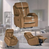 Lohoms Electric Power Lift Recliner стол, препълнен асансьор стол Рекремари за възрастни хора, кадифе за домашно кино седалки единичен диван, със странични джобове дистанционно управление, кафяв