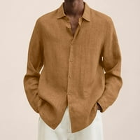 Мъжки тениска с твърд цвят кръгла шия мода разхлабена бутон с дълъг ръкав с дълъг ръкав блуза