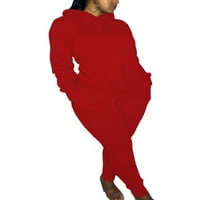 Colisha жени с изпотявания качулки джогинг комплект солиден цвят две облекло свободни годни джогинг джогинг дълъг ръкав с качулка суичъри и суитчъри червени 3xl