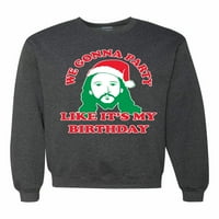 Wild Bobby, ще купонясваме като неговия рожден ден грозен коледен пуловер Unise Crewneck Графична суичър, Heather Black, 2XL