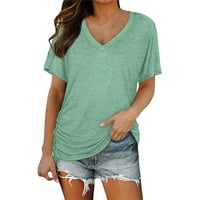 iopqo дамски върхове къси ръкави v шия обикновен цвят мек свободен монтаж летни тениски Жени тениски за жени ризи за жени зелено l