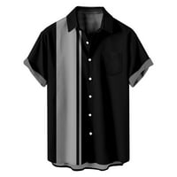 Мъжки тениски извънгабаритни прилепнали ежедневни цветови блокове пачуърк копче с къс ръкав надолу с ревера върхове свободно време лятна готина плажна риза с джоб черен xl