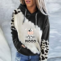 Gotyou Hoodies Женски ежедневен моден сладък крава печат с дълъг ръкав пуловер с качулка топ суичъри