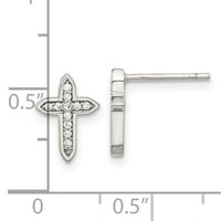 Сребърен сребърен Rhodium-поставен CZ Cross Post обеци