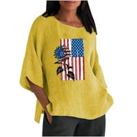 Женски свободно прилягане на американска флаг риза половин ръкав екипаж на тениска слънчоглед отпечатани цветни блузи Четвърти юли ризи Небрежни върхове Блузи за жени 4 юли ризи жени жени