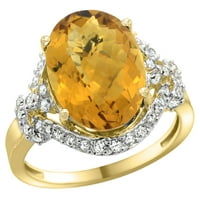 14k жълто злато естествено уиски кварцов пръстен диамантен ореол овал 14x, широк, размер 5