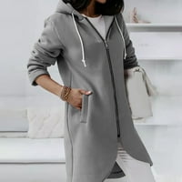 Symoid Womens Coats & Jackets- Суитчърс с дълъг ръкав с твърд качулка, нередовни плен на копче с джобове сиво xxl
