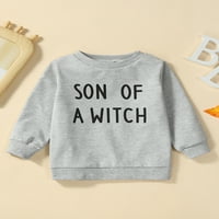 Suanret Toddler Baby Boys Boys Halloween Sweatshirt с дълъг ръкав Екипаж Гил Букчета Печат Плоф Топс Дрехи сив 0- месеца