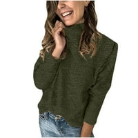 Жени плюс разстояние Размерите жените небрежни солидни пуловер костенурка блуза с дълъг ръкав плюшени върхове флаш избира армия зелено 14