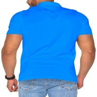 Grianlook Mens тениски бутон летни върхове Лапета врат риза мъже фитнес блуза дишаща тениска с къс ръкав светлосиня l