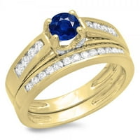 DazzlingRock Collection 14K Кръгла бял диамант и син сапфир реколта булчински годежен пръстен, жълто злато, размер 6.5