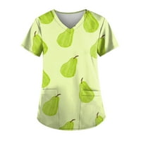 Блузи за жени с къси ръкави с плодове с плодове принт джобни грижи 2xl