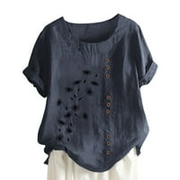 Fnochy модни блузи за жени просвет кръгла шия с къси ръкави върхове тениска отпечатъци на тениски свободни