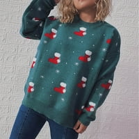 Опасени пуловер Женски пуловери Коледни чорапи щампа с уплътнени дами ежедневни дълги ръкави кръгла врата пуловер Топ Дамска мода на падане на просвет