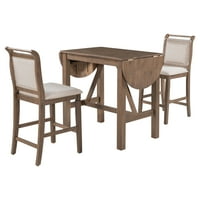 3 части дървен брояч височина капка лист маса за хранене с тапицирани столове за хранене за малко място, кафяво