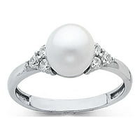 Jewels 14K White Gold Pearl & Cubic Zirconia CZ Fashion Anniversary Ring Size 10.5