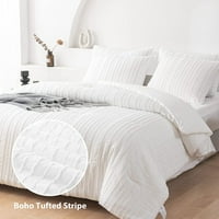 Boho Chic Tufted Striped Twin Comforter Set - All Season Down Alternative - Lightweight -