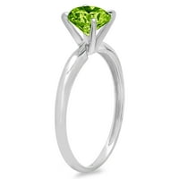 CT Brilliant Round Cut Natural Peridot 14K White Gold Politaire Ring SZ 8.5