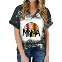 Първа риза за ден на майката небрежна кръгла шия късо ръкав блузи смешни бейзболни печат на туника резервоар