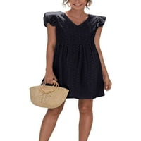 Увиващи се дами къси рокли Polka Dot Mini рокля Бохемски летен плаж Sundress Women Kaftan Travel Black 3XL