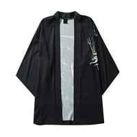 Sanbonepd мъжки рокли ризи Мъжки небрежни свободни отворени предни ръкави японски стил печат покрива жилетка