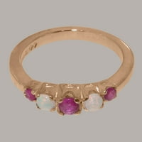 Британците направи зашеметяващи 9K Rose Gold Natural Ruby & Opal Womens Band Ring - Опции за размер - размер 8.5