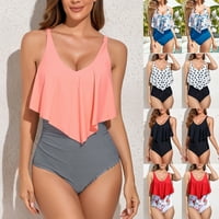 Бикини комплекти für Damen Tummy Control Swimsuits Две бански костюми Бански костюми Две спортни изрязани бански костюми Високо изрязване бикини V Врат Смокирани бански костюми Силно високо ниво на възход