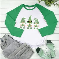 Hanzidakd St. Patricks Day Rishs Fall Winter Tops Clearance Дълги ръкав рамо дълъг ръкав Женски пигми отпечатан контраст отгоре