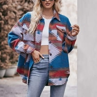 Tbopshirt Cardigan за жени, Clearance Fashion Fashion Women's Long Loweve Turndown Collar Collar Кръгъл бутон Небрежно еластично удобни блудни ризи момичета цип яке нагоре