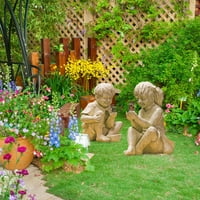 Градини Деца запалват фъфтала буркан момче момиче статуя орнамент за цветя двор на открито скулптура декор