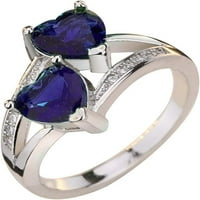 Fcphome ангажираност любовни пръстени сватбени групи жени модна двойна сърце форма кубична циркония inlaid-blueus 7