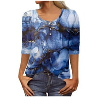 Apepal дамски върхове жени Хенли ризи ръкав тениска тениска-облечени блузи за жени Royal Blue L