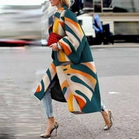 Tking Fashion Fashion Women Printsed Pocket Jacket Euterwear Cardigan Overcoat Long Trench Coat - XL