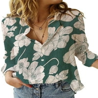 Lumento жени ризи бутон надолу върховете с дълъг ръкав блуза разхлабена туника риза ревера зелено цвете 5xl