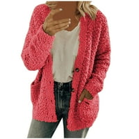 Timegard плюс размери пуловери за женски плюшени джобове бутони за външни дрехи кардиганни върхове на палто, розово, xxl