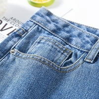 Riforla панталони за жени с висока талия с оформен ежедневни дънкови шорти средни панталони с голям размер подрязани панталони Женски дънки тъмносини xxl