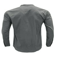 Мъже солиден цвят блуза Хенли ризи с дълъг ръкав ежедневен плажен хипи тениска сиво xl