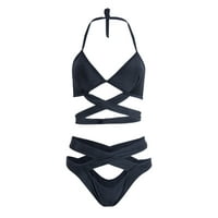 Douhoow Women Push-Up Paded Bikini Set Bandage Cross Swimsuit High Beai