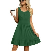 Bicoasu clearance дамски кръгло деколте без ръкави рокля солидна подгъва летни къси рокли тъмно зелено l
