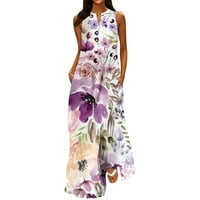 Finelylove Star Dress Women Пролетна рокля за момичета V-образно отпечатано яке за без ръкави лилаво m