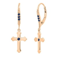 DazzlingRock Collection Round Blue Sapphire Cross Drop Drop Uners Obrings in 14K Rose Gold