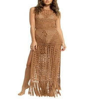 Женска дантелена рокля V Neck Spaghetti каишка без ръкави с висока талия Бохемски плаж ежедневни макси дълги рокли