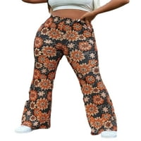 Жени палацо панталони с висока талия звънец отдолу флорални отпечатани панталони Панталони Небрежни панталони, работещи с гамаши оранжево сиво 3XL